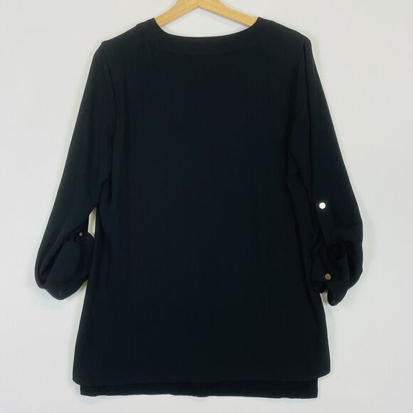 Michael Kors Black Sheer Chiffon Lined Long Sleeve Roll Tab Top Shirt Womens 6 - Picture 4 of 6